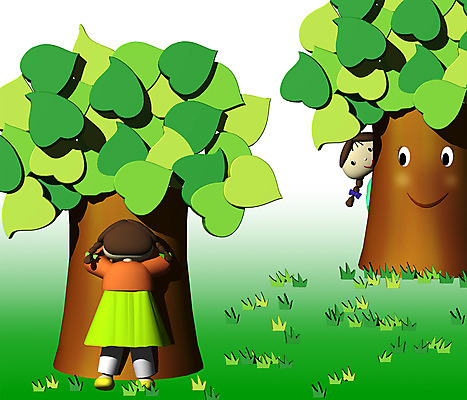 JPG 주간 나무 식물 캐릭터 여자 어린이 일러스트 나뭇잎 사람 잔디 초원 야외 두명 컴퓨터그래픽 3D 동화나라 애니메이션 숨바꼭질 여자만 어린이만 소녀만 일러캐릭터 자연요소 잎 동화 그래픽 디지털합성 파일형식