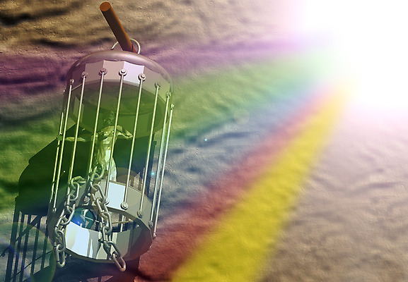 JPG 무지개 일러스트 사람없음 컴퓨터그래픽 그래픽 빛 3D 쇠사슬 철장 국내일러스트 자연요소 디지털합성 파일형식