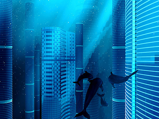 JPG 동물 척추동물 백그라운드 일러스트 포유류 빌딩 사람없음 야외 건물 컴퓨터그래픽 3D 해저 바다동물 도시 고래 돌고래 미래도시 수중도시 국내일러스트 건축물 바다 미래 그래픽 바닷속 수중 수중동물 디지털합성 파일형식