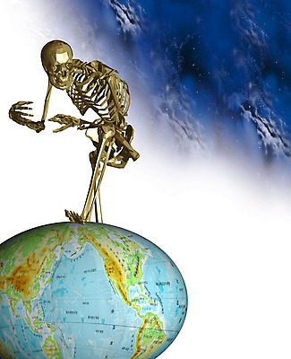 JPG 지구 일러스트 해골 사람없음 컴퓨터그래픽 지구본 3D 우주 행성 휴먼 국내일러스트 뼈 그래픽 디지털합성 파일형식