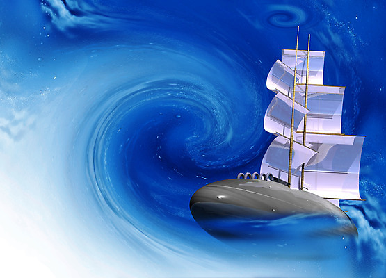 JPG 바다 백그라운드 일러스트 사람없음 컴퓨터그래픽 3D 소용돌이 돛 함선 범선 선박 국내일러스트 수상교통 배_교통 그래픽 회오리 디지털합성 파일형식