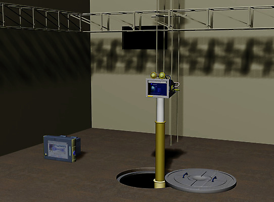 JPG 과학 일러스트 미래 실내 사람없음 컴퓨터그래픽 3D 모니터 기계 로봇 통로 맨홀 국내일러스트 컨셉 내부 그래픽 컴퓨터 디지털합성 파일형식