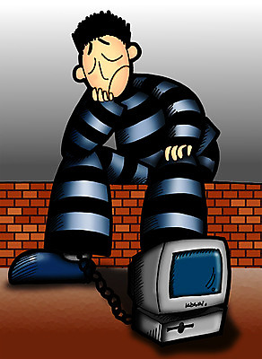 JPG 라이프스타일 남자 일러스트 한명 웃음 사람 20대 성인 컴퓨터 감옥 일과 사이버범죄 죄수 남자만 남자한명만 성인남자만 청년만 청년남자만 청년남자한명만 성인한명만 성인남자한명만 성인만 국내일러스트 1 표정 청년 생활 전자제품 범죄 파일형식