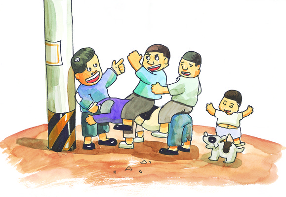 JPG 주간 동물 남자 초등학생 어린이 다수 일러스트 놀이 사람 소년 여러명 야외 승마 개 강아지 그림 전봇대 일반 말뚝박기 남자만 어린이만 소년만 국내일러스트 자연요소 학생 공공시설 스포츠 포유류 반려동물 전통놀이 파일형식