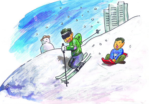 JPG 주간 남자 겨울 일러스트 눈사람 스키 사람 빌딩 야외 두명 건물 레포츠 눈 그림 썰매 일반 남자만 국내일러스트 자연요소 건축물 계절 레저 날씨 겨울스포츠 파일형식