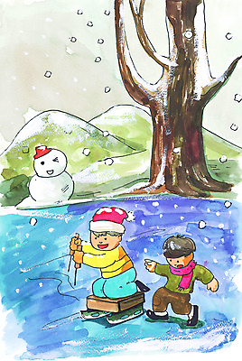 JPG 주간 나무 식물 한국문화 한국전통 남자 어린이 겨울 일러스트 자연 눈사람 사람 소년 야외 두명 전통놀이 눈 그림 썰매 썰매타기 일반 남자만 어린이만 소년만 국내일러스트 자연요소 동양문화 전통 계절 놀이 날씨 한국 생태계 파일형식