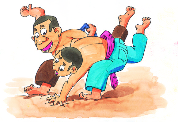 JPG 주간 한국문화 한국전통 남자 문화 일러스트 놀이 사람 야외 두명 전통놀이 그림 씨름 일반 남자만 국내일러스트 자연요소 동양문화 전통 스포츠 한국 파일형식