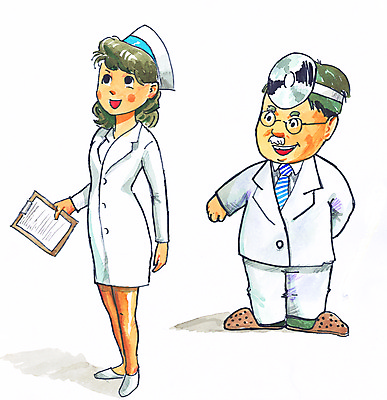 JPG 직업 여자 남자 일러스트 의학 병원 사람 두명 치료 간호사 의사 그림 일반 국내일러스트 의료진 파일형식