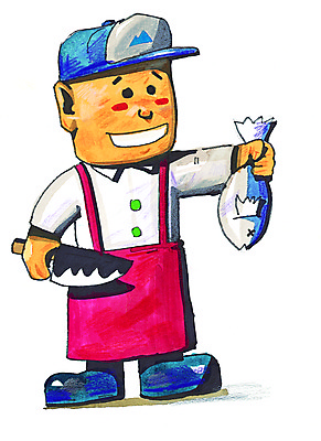 JPG 직업 남자 일러스트 어류 한명 사람 요리사 칼 그림 일반 횟집 남자만 남자한명만 국내일러스트 1 식당 수중동물 파일형식