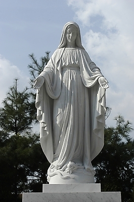 포토 JPG 주간 나무 구름 기독교 종교 종교용품 하늘 풍경 사람없음 야외 성당 천주교 천주교용품 마리아 성모마리아상 성모상 국내포토 자연요소 식물 종교건축 파일형식