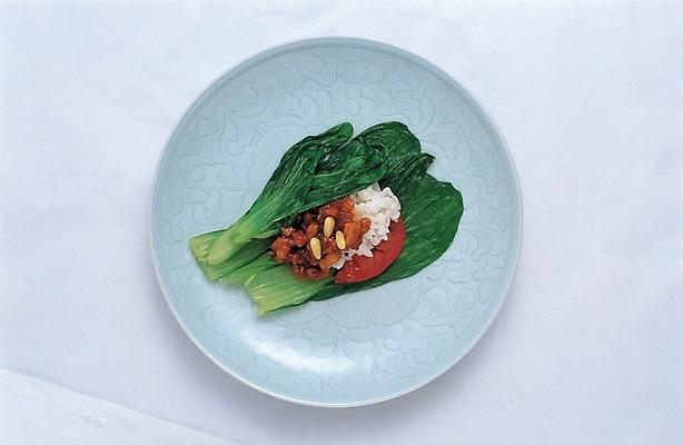 포토 JPG 한국문화 한국전통 그릇 접시 한식 음식 채소 밥 요리 사람없음 덮밥 청경채 쌈밥 국내포토 동양문화 전통 식기 한국 파일형식