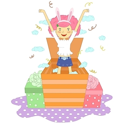 EPS 라이프스타일 여자 일러스트 청소년 선물 한명 사람 10대 선물상자 상자 축하 토끼 여자만 여자한명만 십대만 십대여자만 십대여자한명만 국내일러스트 1 컨셉 포유류 생활 반려동물 파일형식 벡터