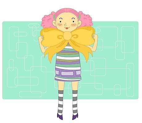 EPS 라이프스타일 여자 리본 일러스트 청소년 한명 사람 10대 축하 여자만 여자한명만 십대만 십대여자만 십대여자한명만 국내일러스트 1 컨셉 생활 파일형식 벡터