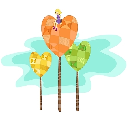 EPS 나무 라이프스타일 여자 일러스트 상상 청소년 한명 사람 10대 하트 여자만 여자한명만 십대만 십대여자만 십대여자한명만 국내일러스트 모양 식물 1 생활 파일형식 벡터