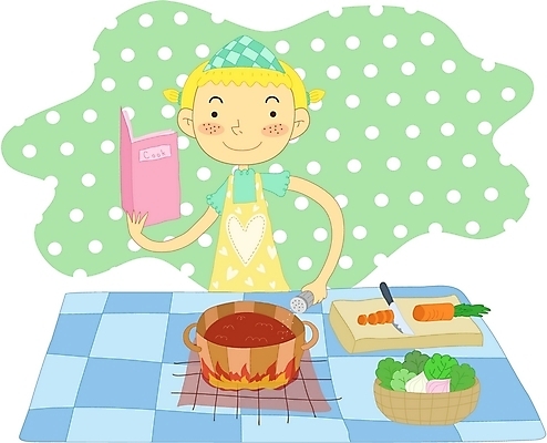 EPS 라이프스타일 여자 음식 가사 일러스트 청소년 요리 한명 사람 10대 주방 요리책 여자만 여자한명만 십대만 십대여자만 십대여자한명만 국내일러스트 1 생활 책 파일형식 벡터