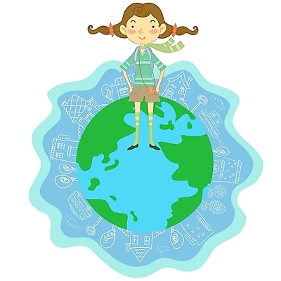 EPS 라이프스타일 여자 지구 여행 일러스트 청소년 한명 사람 10대 세계여행 여자만 여자한명만 십대만 십대여자만 십대여자한명만 국내일러스트 1 생활 세계 파일형식 벡터