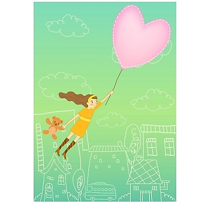 EPS 라이프스타일 여자 일러스트 상상 청소년 한명 사람 10대 곰인형 하트 풍선 여자만 여자한명만 십대만 십대여자만 십대여자한명만 국내일러스트 모양 1 인형 생활 파일형식 벡터