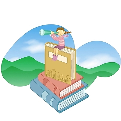 EPS 주간 라이프스타일 여자 일러스트 청소년 한명 사람 야외 10대 책 독서 망원경 여자만 여자한명만 십대만 십대여자만 십대여자한명만 국내일러스트 자연요소 1 생활 파일형식 벡터