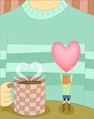 EPS 라이프스타일 여자 남자 커피 일러스트 청소년 사람 두명 머그컵 하트 십대만 국내일러스트 모양 음료 생활 컵 파일형식 벡터