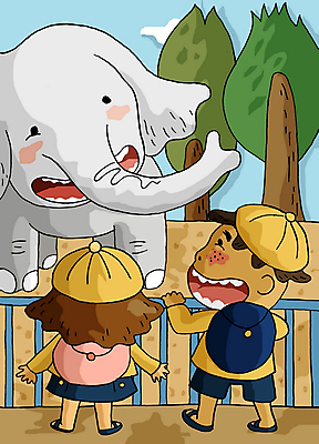 주간 전신 PSD 동물 모자 여자 어린이교육 교육 남자 어린이 가방 일러스트 코끼리 동물원 서기 사람 소녀 소년 야외 두명 친구 스쿨라이프 어린이만 국내일러스트 자연요소 라이프스타일 잡화 포유류 학교 관계 모션 파일형식