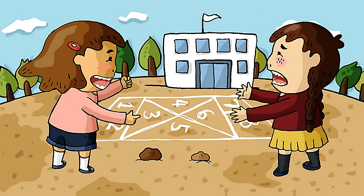 주간 전신 PSD 여자 어린이교육 교육 어린이 일러스트 놀이 서기 사람 소녀 야외 두명 친구 스쿨라이프 운동장 사방치기 여자만 어린이만 소녀만 국내일러스트 자연요소 라이프스타일 스포츠시설 학교 관계 모션 공간 파일형식