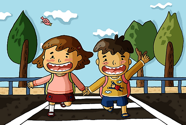 주간 전신 PSD 학생 여자 어린이교육 교육 남자 초등학생 어린이 일러스트 서기 사람 소녀 소년 야외 두명 친구 스쿨라이프 횡단보도 스쿨존 어린이만 국내일러스트 자연요소 라이프스타일 학교 관계 모션 보행로 파일형식