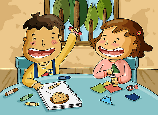 PSD 학생 여자 어린이교육 교육 남자 어린이 일러스트 교과목 실내 미술 사람 앉기 소녀 소년 상반신 두명 스쿨라이프 풀 스케치북 그림 크레파스 미술교육 색종이 어린이만 국내일러스트 식물 라이프스타일 종이 학교 모션 문화예술 학용품 내부 파일형식