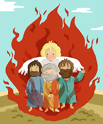 주간 전신 PSD 남자 기독교 종교 일러스트 불 천사 서기 사람 여러명 야외 친구 성경이야기 메삭 사드락 성령 아베느고 남자만 국내일러스트 자연요소 다수 관계 모션 이야기 파일형식