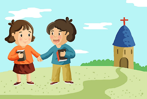 주간 전신 PSD 여자 남자 기독교 종교 십자가 일러스트 하늘 서기 사람 소년 야외 두명 교회 믿음 성경 기독교인 구출 국내일러스트 자연요소 감정 어린이 종교용품 종교건축 모션 건물 도움 파일형식