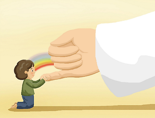 PSD 손 남자 기독교 종교 초등학생 어린이 무지개 신체 일러스트 손가락 한명 사람 소년 신체부위 예수 하나님 기독교인 구출 약속 새끼손가락 국내일러스트 자연요소 1 학생 도움 신_종교 파일형식