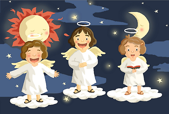 전신 PSD 구름 별 기독교 종교 날개 일러스트 노래 천사 서기 태양 달 찬송가 찬양 성가대 가상인물 국내일러스트 자연요소 음악 모션 상상 합창 파일형식