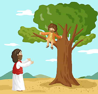 주간 전신 PSD 나무 남자 기독교 종교 일러스트 서기 사람 앉기 성인 야외 두명 예수 성경이야기 무화과 뽕나무 삭개오 남자만 성인남자만 성인만 국내일러스트 자연요소 식물 과일 모션 이야기 신_종교 파일형식