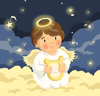PSD 구름 별 기독교 종교 날개 음표 일러스트 하늘 현악기 천사 상반신 야외 하프 가상인물 국내일러스트 자연요소 기호 악기 음악 상상 파일형식