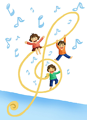 전신 PSD 여자 남자 기독교 종교 어린이 음악 음표 일러스트 노래 사람 소녀 소년 세명 기독교인 찬송가 찬양 어린이만 국내일러스트 기호 문화예술 파일형식