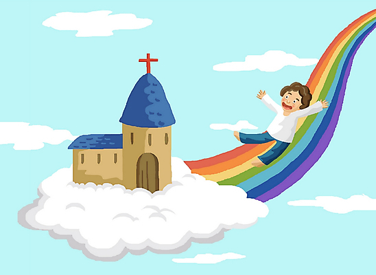 주간 전신 PSD 구름 남자 기독교 종교 초등학생 어린이 무지개 일러스트 하늘 한명 사람 소년 야외 교회 기독교인 남자만 남자한명만 어린이만 소년만 소년한명만 국내일러스트 자연요소 1 학생 종교건축 건물 파일형식