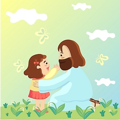 주간 전신 PSD 구름 여자 남자 꽃 기독교 종교 어린이 나비 일러스트 하늘 사랑 사람 앉기 소녀 초원 야외 두명 예수 국내일러스트 자연요소 식물 감정 곤충 모션 신_종교 파일형식