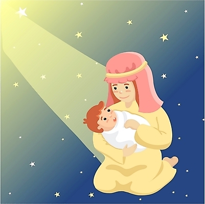 PSD 여자 남자 별 기독교 종교 일러스트 사람 두명 빛 아기 예수 성경이야기 마리아 아기예수 국내일러스트 자연요소 이야기 신_종교 파일형식