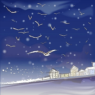 EPS 사계절 계절 바다 백그라운드 겨울 일러스트 자연 갈매기 조류 하늘 날씨 주택 풍경 해변 사람없음 야외 마을 어둠 눈 야간 저녁 어촌 겨울배경 국내일러스트 자연요소 동물 건물 시골 생태계 파일형식 벡터