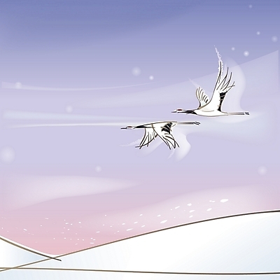 EPS 동물 척추동물 사계절 계절 백그라운드 겨울 일러스트 자연 조류 하늘 산 풍경 사람없음 야외 학 눈 언덕 겨울배경 국내일러스트 자연요소 날씨 생태계 파일형식 벡터