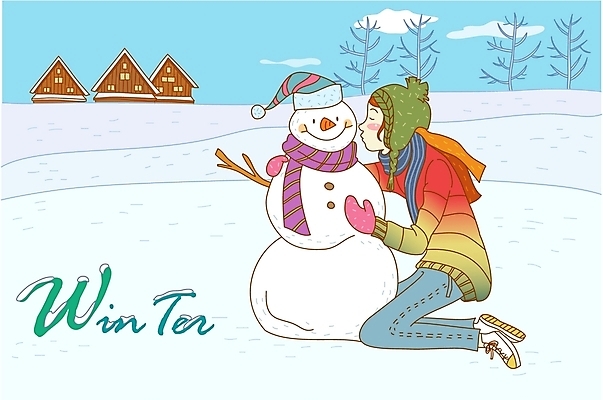 EPS 주간 나무 구름 모자 사계절 계절 여자 장갑 겨울 일러스트 청소년 자연 눈사람 하늘 키스 주택 털모자 한명 사람 야외 10대 눈 여자만 여자한명만 십대만 십대여자만 십대여자한명만 국내일러스트 자연요소 식물 모자_잡화 1 잡화 날씨 건물 애정표현 생태계 파일형식 벡터