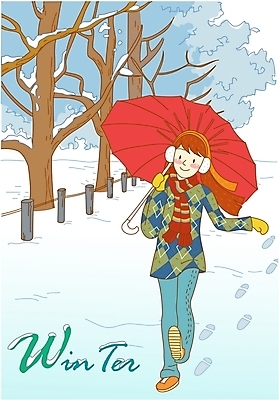 EPS 주간 나무 사계절 계절 여자 장갑 겨울 일러스트 우산 청소년 자연 한명 사람 야외 10대 울타리 목도리 눈 발자국 귀마개 여자만 여자한명만 십대만 십대여자만 십대여자한명만 국내일러스트 자연요소 식물 1 잡화 자국 날씨 담장 생태계 파일형식 벡터