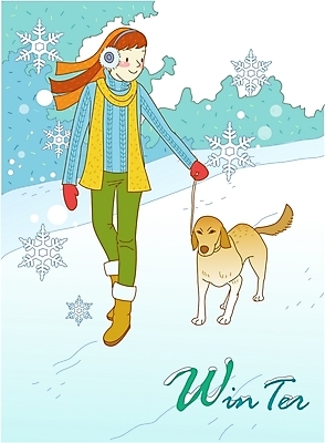 EPS 주간 사계절 계절 여자 반려견 장갑 겨울 일러스트 청소년 자연 한명 사람 야외 10대 반려동물 목도리 눈 눈송이 개 귀마개 여자만 여자한명만 십대만 십대여자만 십대여자한명만 국내일러스트 자연요소 동물 1 잡화 포유류 날씨 눈_날씨 생태계 파일형식 벡터