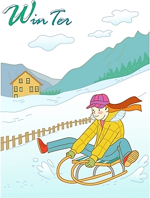 EPS 주간 구름 모자 사계절 계절 여자 장갑 겨울 일러스트 청소년 자연 하늘 산 주택 털모자 한명 사람 야외 건물 10대 눈 언덕 썰매 여자만 여자한명만 십대만 십대여자만 십대여자한명만 국내일러스트 자연요소 모자_잡화 1 건축물 잡화 날씨 생태계 파일형식 벡터