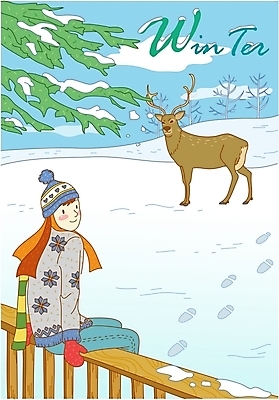 나무 동물 구름 모자 사계절 계절 여자 장갑 겨울 일러스트 청소년 자연 하늘 사슴 털모자 한명 사람 10대 목도리 눈 발자국 여자만 여자한명만 십대만 십대여자만 십대여자한명만 국내일러스트 자연요소 식물 모자_잡화 1 잡화 포유류 자국 날씨 생태계