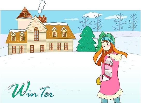 EPS 주간 나무 모자 사계절 계절 여자 장갑 겨울 일러스트 청소년 자연 주택 털모자 한명 사람 야외 건물 10대 눈 펜션 여자만 여자한명만 십대만 십대여자만 십대여자한명만 국내일러스트 자연요소 식물 모자_잡화 1 건축물 잡화 숙소 날씨 생태계 파일형식 벡터