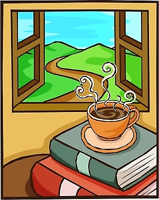 EPS 주간 커피 음료 음식 일러스트 창문 탁자 실내 풍경 사람없음 책 차 커피잔 찻잔 국내일러스트 자연요소 가구 잔 내부 파일형식 벡터