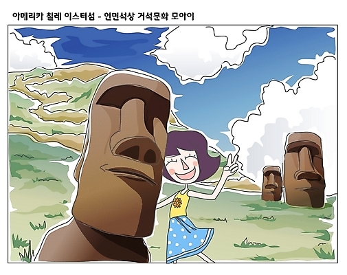 EPS 주간 여자 외국문화 해외여행 여행 일러스트 하늘 휴가 한명 사람 20대 성인 야외 관광지 세계여행 남아메리카 세계명소 칠레 모아이 이스터섬 인면석상 여자만 여자한명만 성인여자만 청년만 청년여자만 성인한명만 청년여자한명만 성인여자한명만 성인만 국내일러스트 자연요소 1 해외 문화 섬 아메리카 청년 세계 석상 파일형식 벡터