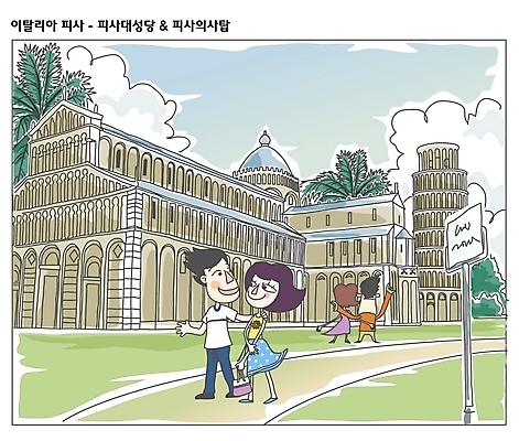 EPS 주간 커플 여자 남자 해외여행 여행 일러스트 하늘 휴가 사람 야외 두명 관광지 이탈리아 세계문화유산 세계여행 이탈리아문화 피사의사탑 세계명소 피사대성당 국내일러스트 자연요소 해외 유럽 관계 세계 성당 문화재 유럽문화 파일형식 벡터