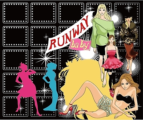 EPS 모델 직업 옷 여자 패션 실루엣 포즈 일러스트 사람 여러명 유행 워킹 패션쇼 여자만 국내일러스트 다수 촬영기법 쇼 파일형식 벡터