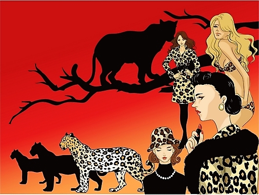 EPS 모델 여자 패션 일러스트 사람 여러명 유행 연예인 치타 재규어 호피 호피패션 여자만 국내일러스트 직업 다수 무늬 포유류 파일형식 벡터